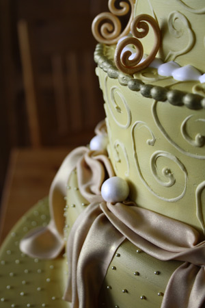 close-up of side of gold cake