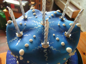 blue vegan birthday cake - top view